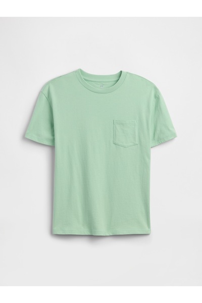 GAP Erkek Çocuk Açık Yeşil Kids Everyday Soft Stripe Pocket T-Shirt