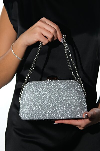 LuviShoes Γυναικεία βραδινή τσάντα φορέματος YVETTE Silver Glitter