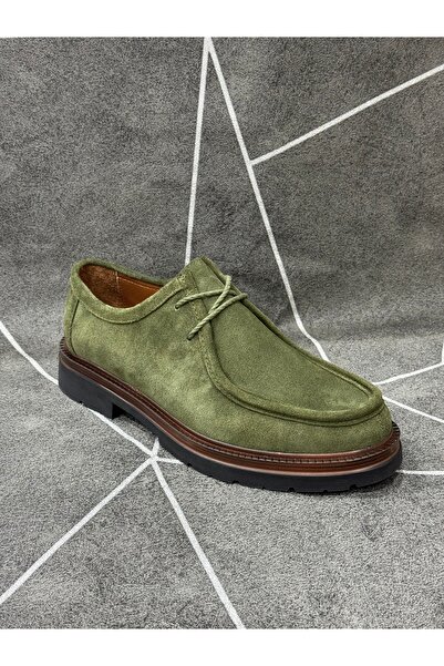 NYZ Khaki Green Genuine Suede Leather Lace-Up Eva Sole Shoes