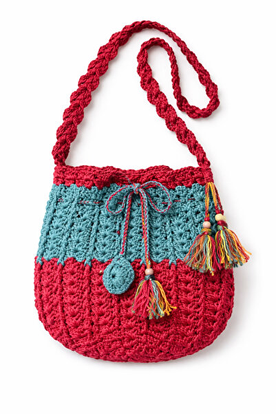 Rabona Fashion Colorful Bohemian Hand Knitted Women's Drawstring Shoulder Bag