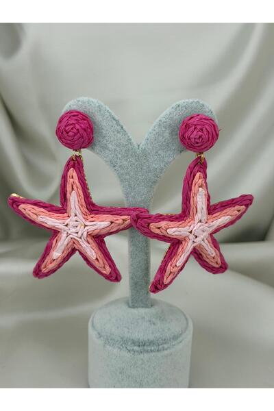 ZS Aksesuar Starfish Earrings Zr Model – Blue Tone Wicker Look Summer Women's...