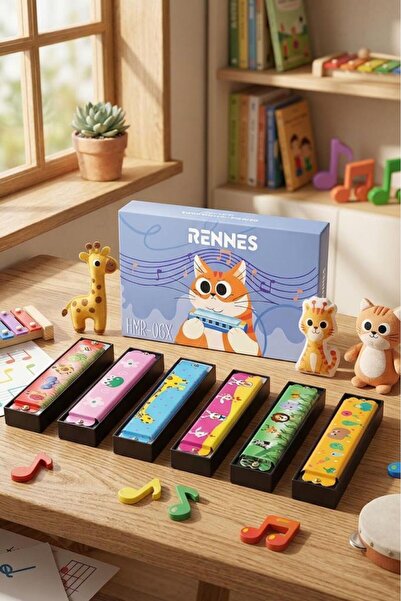 rennes HMR-06X 6'lı Çocuklara Özel 16 Delikli Mızıka Seti Desenli