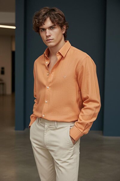 Sarar Πουκάμισο με κουμπιά Carina, βαμβακερό λινό, σε χρώμα κανέλας