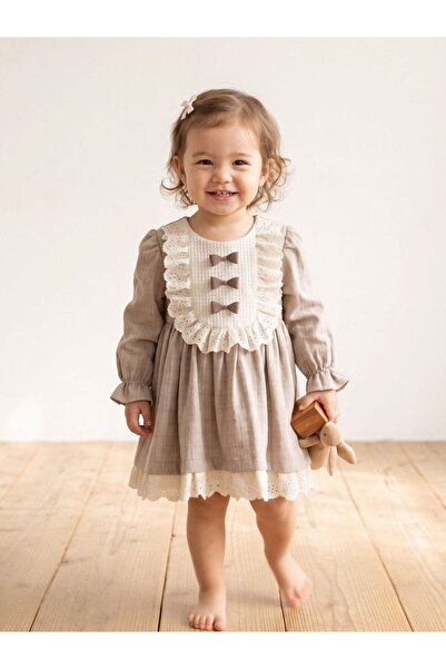 Cherrys Bebek Baby Girl Bohemian Style Long Sleeve Lace Cotton Dress