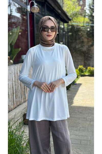 VUU Yakası Taşlı Uzun Kollu Bluz 26ss2017