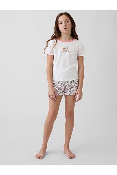 GAP Kız Çocuk Beyaz Winnie The Pooh Recycled Fitilli Pijama Şort Takım