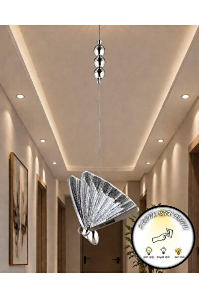 bella lighting Lüks Krom İthal Kanatlı Tasarım Tekli Sarkıt Avize 3 Renk Ledli