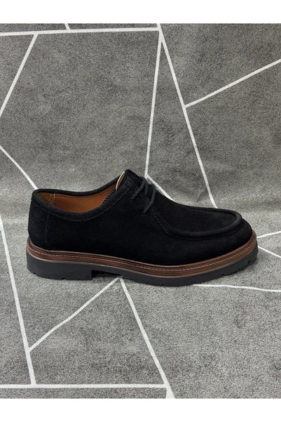 NYZ Black Genuine Suede Leather Lace-Up Eva Sole Shoes