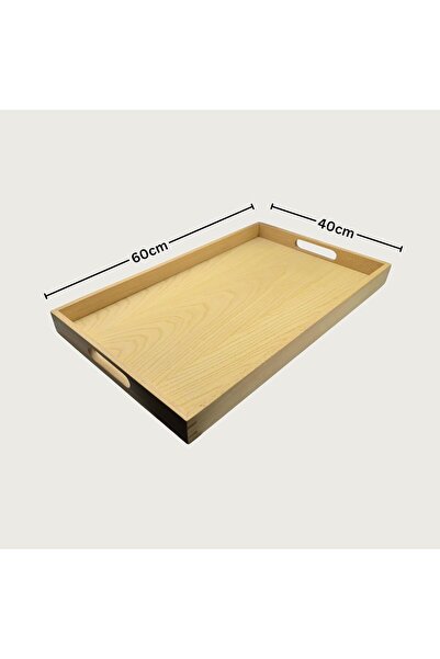 Generic Handcrafted Wooden Serving Tray, Natural Finish, with Handles, 60 x 40 cm