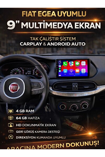 Grade Power FİAT EGEA Uyumlu 4GB RAM 64GB HAFIZA CARPLAY DESTEKLİ ANDROİD MUL...