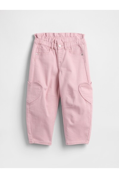 GAP Kız Bebek Pembe Paperbag Horseshoe Jean Pantolon