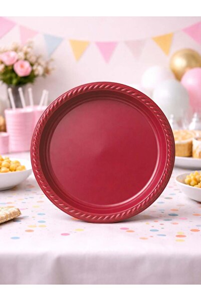 Parti Adresi Plastik Tabak Doğum Günü Parti Tabağı Bordo 21 cm 25'li