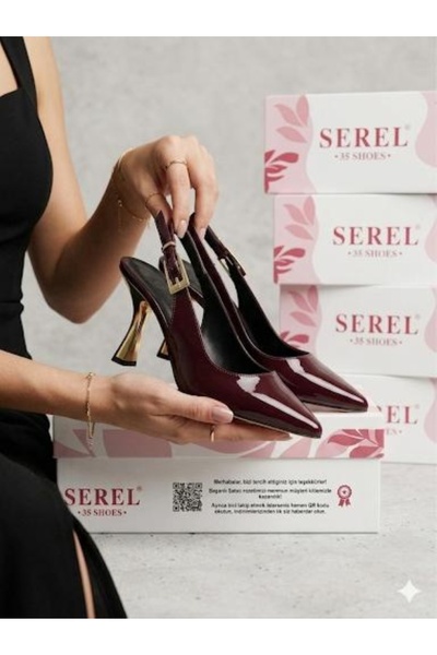 SEREL35SHOES حذاء نسائي بكعب مطلي بالجلفنة، مفتوح من الخلف، موديل بمشبك جانبي...