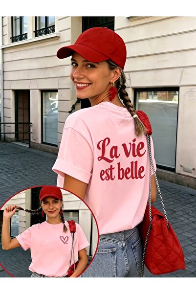 puolikuu Μπλουζάκι Unisex άνετης εφαρμογής Tshrit la vie με στάμπα καρδιάς