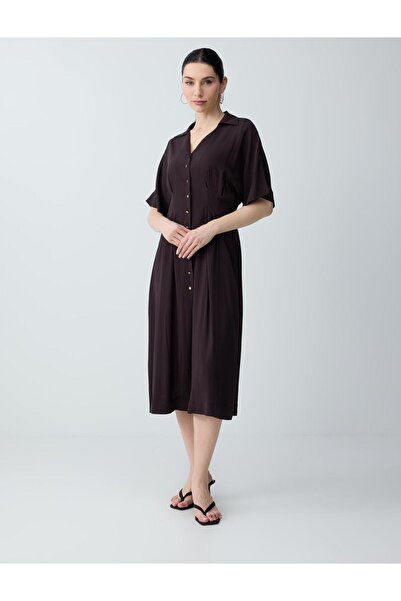 Jimmy Key Πικροκαφέ φόρεμα μίντι με λεπτομέρεια στο γιακά και κουμπιά