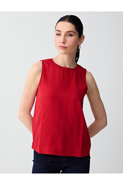 Jimmy Key Κόκκινη υφαντή μπλούζα με λαιμόκοψη ποδηλάτου, αμάνικη, ίσιας κοπής