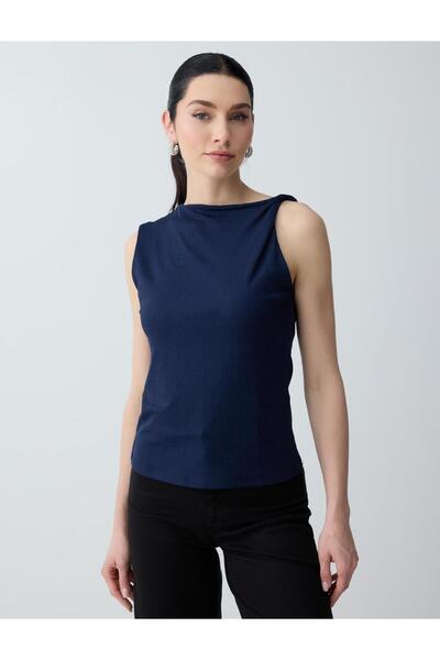 Jimmy Key Μπλούζα πλεκτή σε στενή γραμμή, αμάνικη, με λαιμόκοψη σε μπλε ναυτι...