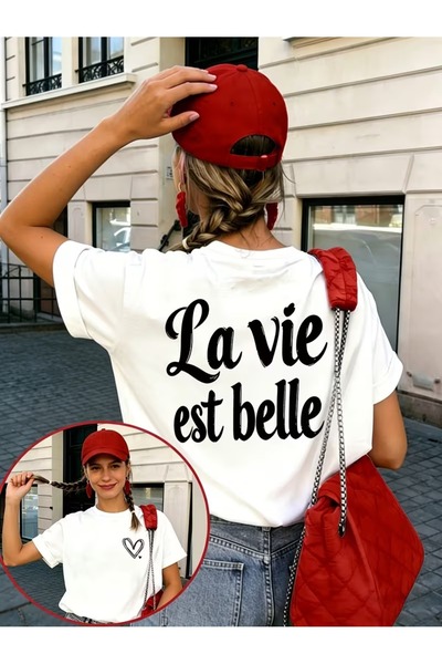 puolikuu Μπλουζάκι Unisex άνετης εφαρμογής Tshrit la vie με στάμπα καρδιάς