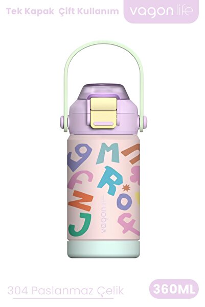 Vagonlife 360 ML Çocuk Termosu Tek Kapak Çift Kullanım Pipetli Rahat İçim Kul...