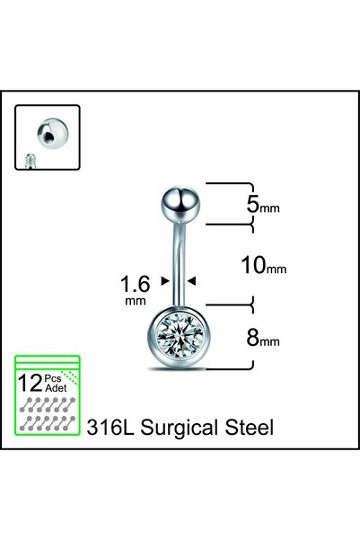 Royal Köşk Çelik Göbek Piercingi - 1.6 mm - Paslanmaz - Kararmaz