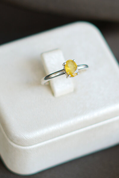 Luna Jewellery Design-Atelier Sarı Safir Doğal Taşlı Minimal Gümüş Yüzük