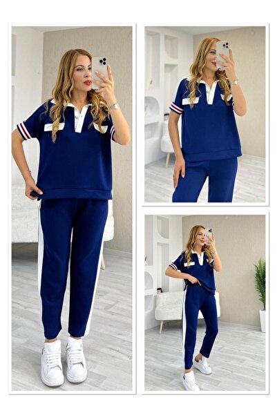 Trendingsize Modal Textured Polo Collar Stripe Detailed Tracksuit Set