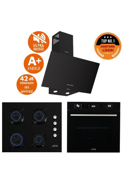 AFM tech ve Ferre MARKA LQ Sessiz 8 prog. Turbo Siyah Dijital Ankastre Set (D...
