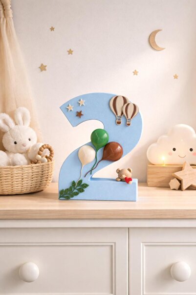 Bebek Odası Dekoratif 2 Yaş– Balon ve Ayı Figürlü 3D Tasarım