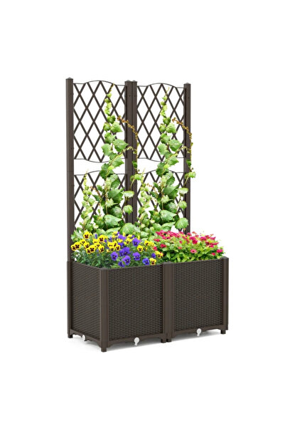 COSTWAY Planter with Pergola for Climbing Plants 80x40x140 cm Brown