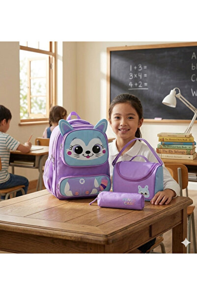 Adalinhome Σετ τσάντας δημοτικού σχολείου με χαριτωμένη γάτα