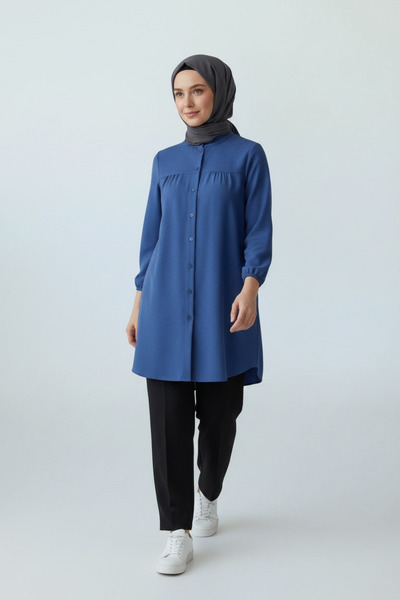 ECE GİYİM Women's Shirt with Stylish Collar, Elastic Sleeves and Buttons