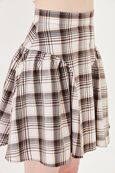 FARBE ER FASHION ΚΑΛΟΚΑΙΡΙΝΗ Εκρού Καρό Μίνι Φούστα