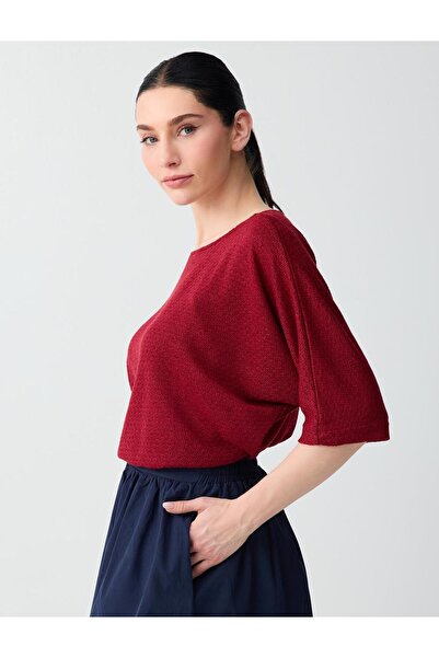 Jimmy Key Πλεκτή μπλούζα σε μπορντό χρώμα με στρογγυλή λαιμόκοψη και τριών τε...