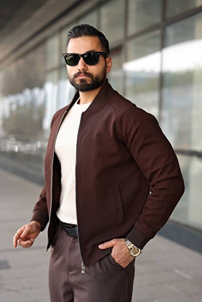 BASEL.CO Ειδική Σειρά Bomber College Jacket με Λεπτομέρεια στο μανίκι