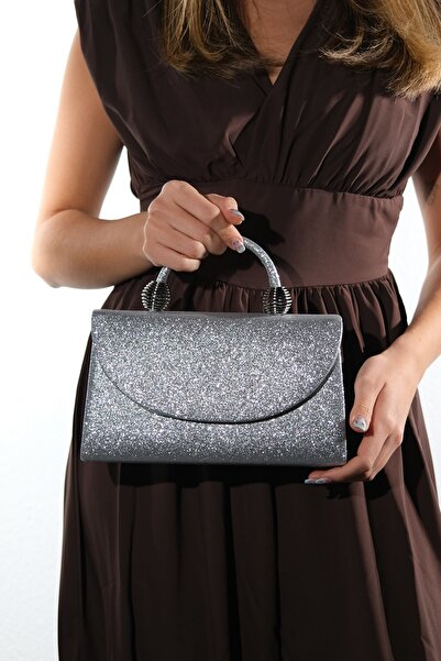 LuviShoes Γυναικεία βραδινή τσάντα φορέματος GISELLA Silver Sand Glitter
