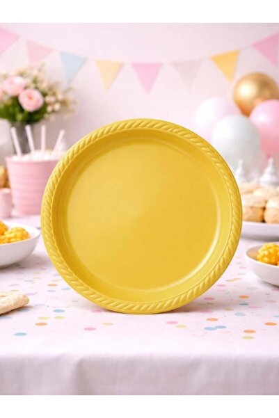 Parti Adresi Plastik Tabak Doğum Günü Parti Tabağı Sarı 21 cm 25'li