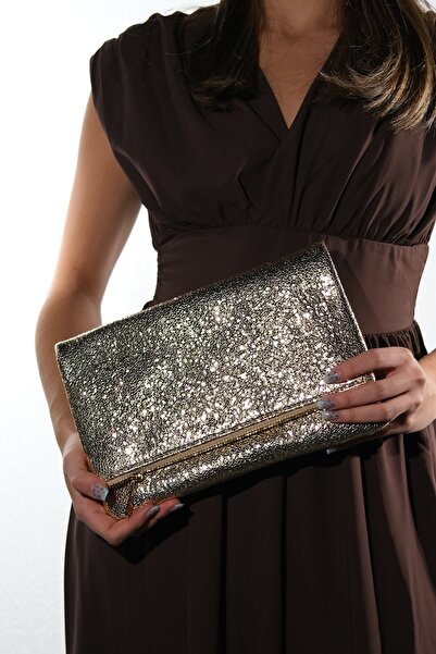 LuviShoes Γυναικεία τσάντα clutch 440 Gold Glitter