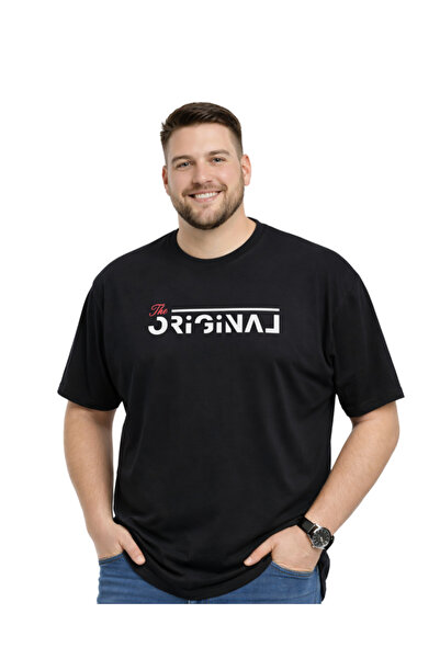 BattalModa Erkek Büyük Beden Siyah Bisiklet Yaka Kısa Kollu Original Tişört 3...