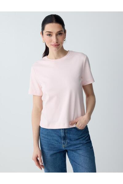Jimmy Key Ανοιχτό ροζ 100% βαμβακερό κοντομάνικο βασικό πλεκτό μπλουζάκι