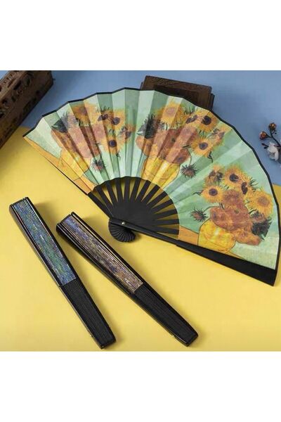 baytoptan Yelpaze Saten Kraft Çiçekli Model 11