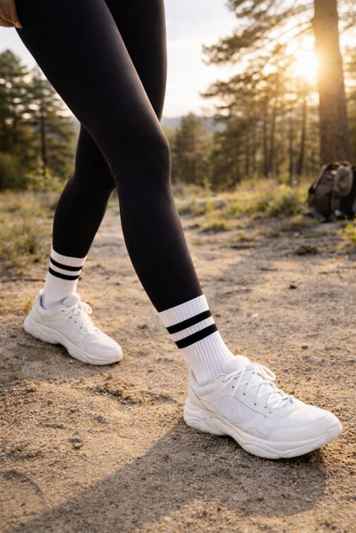 YZC Prime 4 Pairs of White Striped Socket Sports Socks – Cotton Terry Sole and Heel, Breathable Unisex