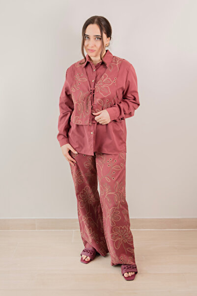 LINELLE Mauve Embroidered Three-Piece Co-Ord Set