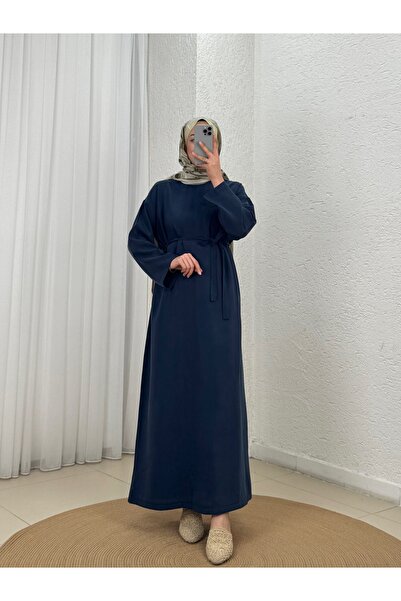 MİHRA STORE Φόρεμα Armira με ίσια γραμμή και ζώνη - EK656 Ναυτικό μπλε