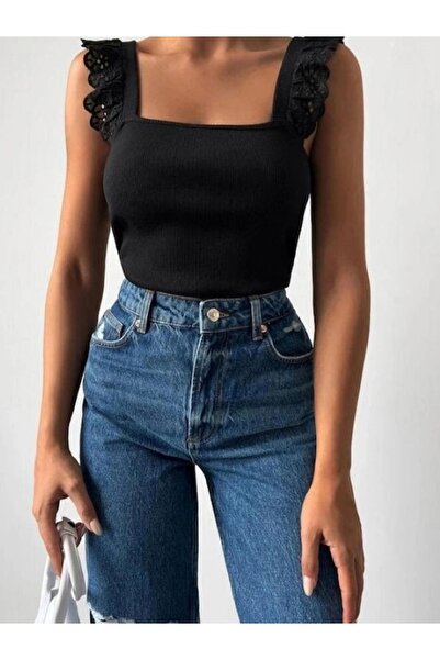 JANES Γυναικεία Μπλούζα Square λουράκι με δαντέλα καλοκαιρινο