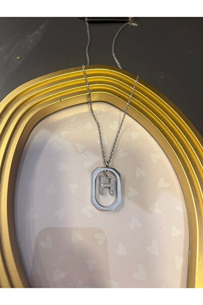 gozdeasutayaccessory Letter H Framed Steel Necklace