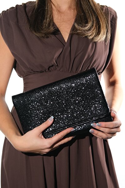 LuviShoes Γυναικεία τσάντα clutch 440 Black Glitter