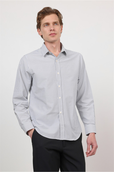 İmza Λευκό - Μαύρο πουκάμισο με σκληρό γιακά, μακρύ μανίκι, χωρίς τσέπες, στε...