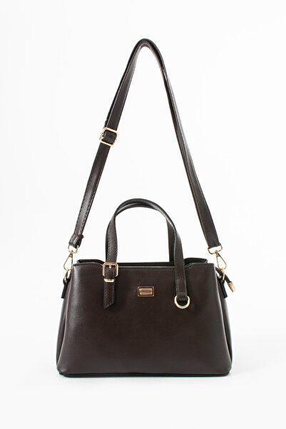 Ayax Brown Women's Faux Leather Hand and Shoulder Bag with Gold Buckle
