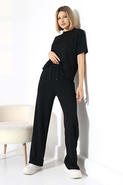 ModaPlaza Γυναικείο μπλουζάκι με απαλή υφή και κοντό μανίκι με φαρδύ παντελόν...