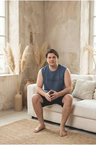 Trendingsize 100% Cotton Sleeveless Pocketed Plus Size Men's Shorts Pajama Set